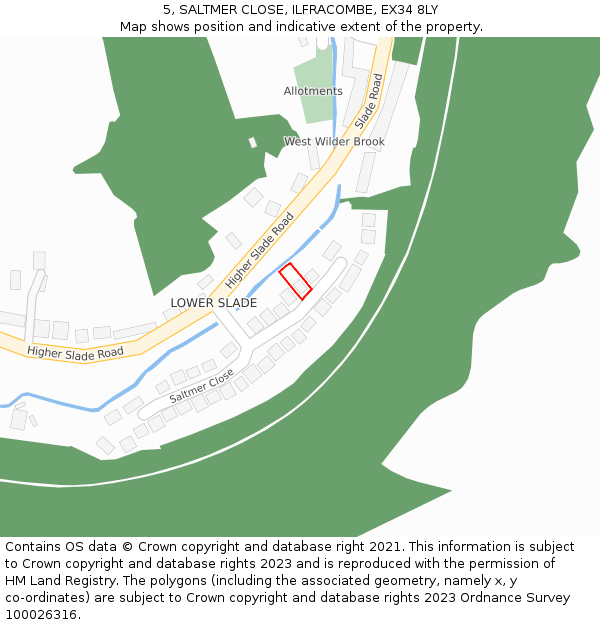 5, SALTMER CLOSE, ILFRACOMBE, EX34 8LY: Location map and indicative extent of plot