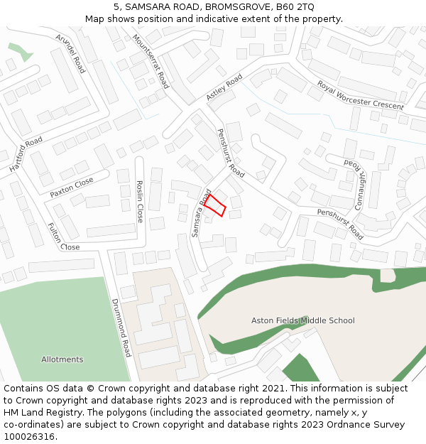 5, SAMSARA ROAD, BROMSGROVE, B60 2TQ: Location map and indicative extent of plot