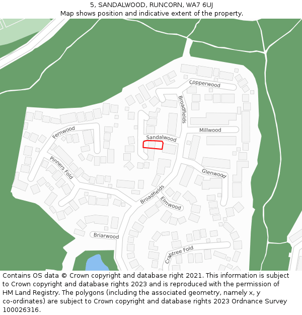 5, SANDALWOOD, RUNCORN, WA7 6UJ: Location map and indicative extent of plot