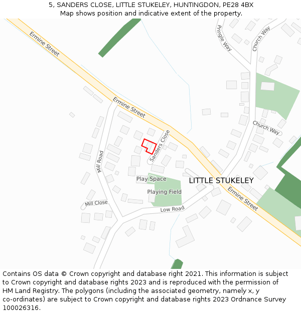 5, SANDERS CLOSE, LITTLE STUKELEY, HUNTINGDON, PE28 4BX: Location map and indicative extent of plot