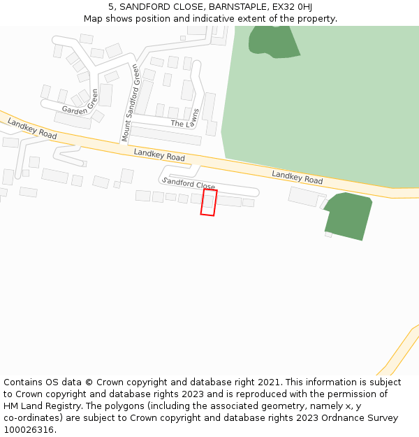 5, SANDFORD CLOSE, BARNSTAPLE, EX32 0HJ: Location map and indicative extent of plot