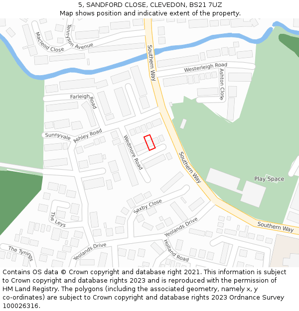 5, SANDFORD CLOSE, CLEVEDON, BS21 7UZ: Location map and indicative extent of plot