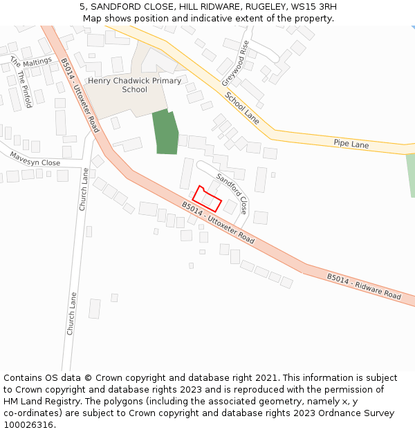 5, SANDFORD CLOSE, HILL RIDWARE, RUGELEY, WS15 3RH: Location map and indicative extent of plot