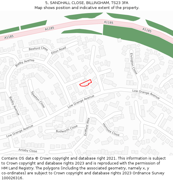 5, SANDHALL CLOSE, BILLINGHAM, TS23 3FA: Location map and indicative extent of plot