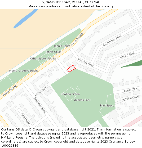 5, SANDHEY ROAD, WIRRAL, CH47 5AU: Location map and indicative extent of plot