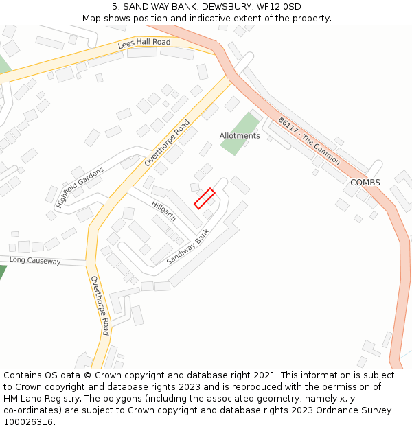 5, SANDIWAY BANK, DEWSBURY, WF12 0SD: Location map and indicative extent of plot