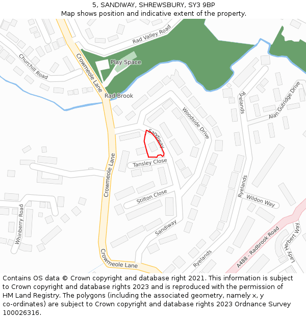 5, SANDIWAY, SHREWSBURY, SY3 9BP: Location map and indicative extent of plot