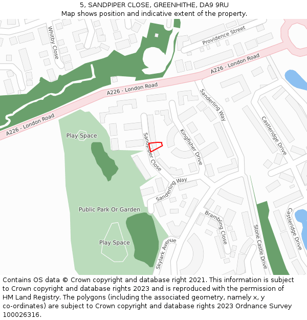5, SANDPIPER CLOSE, GREENHITHE, DA9 9RU: Location map and indicative extent of plot