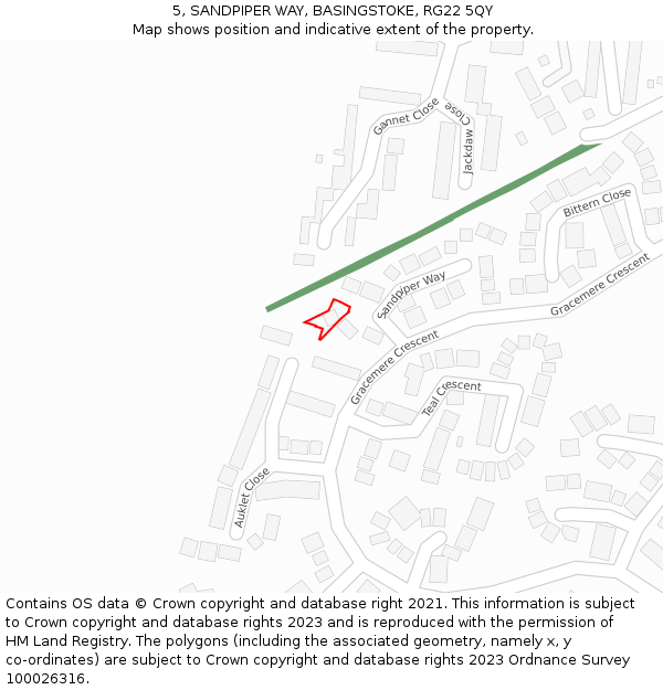 5, SANDPIPER WAY, BASINGSTOKE, RG22 5QY: Location map and indicative extent of plot