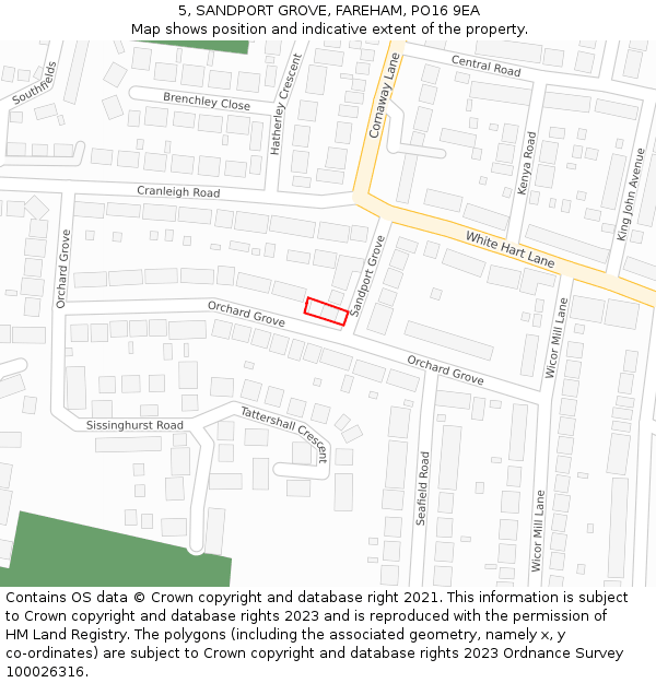 5, SANDPORT GROVE, FAREHAM, PO16 9EA: Location map and indicative extent of plot