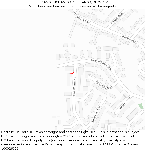 5, SANDRINGHAM DRIVE, HEANOR, DE75 7TZ: Location map and indicative extent of plot