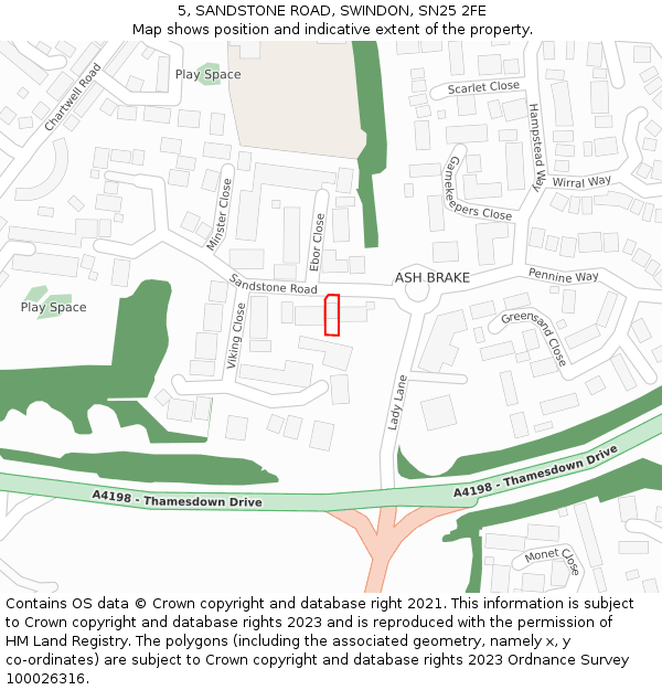 5, SANDSTONE ROAD, SWINDON, SN25 2FE: Location map and indicative extent of plot