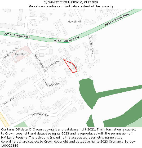 5, SANDY CROFT, EPSOM, KT17 3DP: Location map and indicative extent of plot