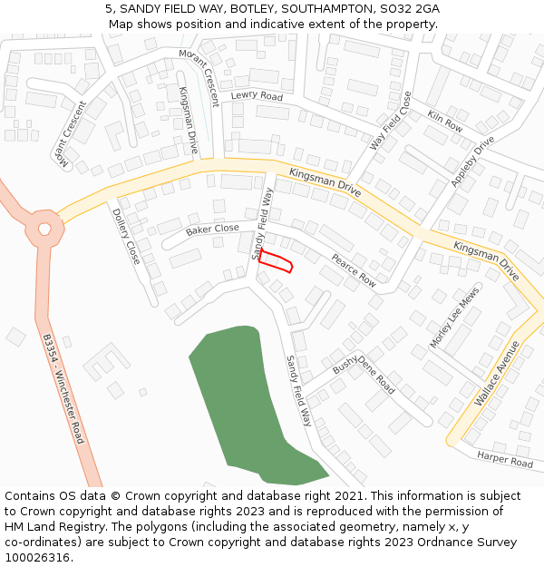 5, SANDY FIELD WAY, BOTLEY, SOUTHAMPTON, SO32 2GA: Location map and indicative extent of plot