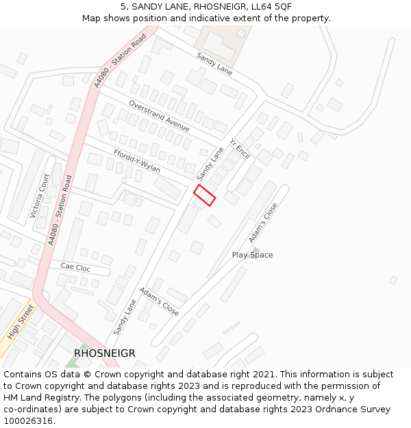5, SANDY LANE, RHOSNEIGR, LL64 5QF: Location map and indicative extent of plot