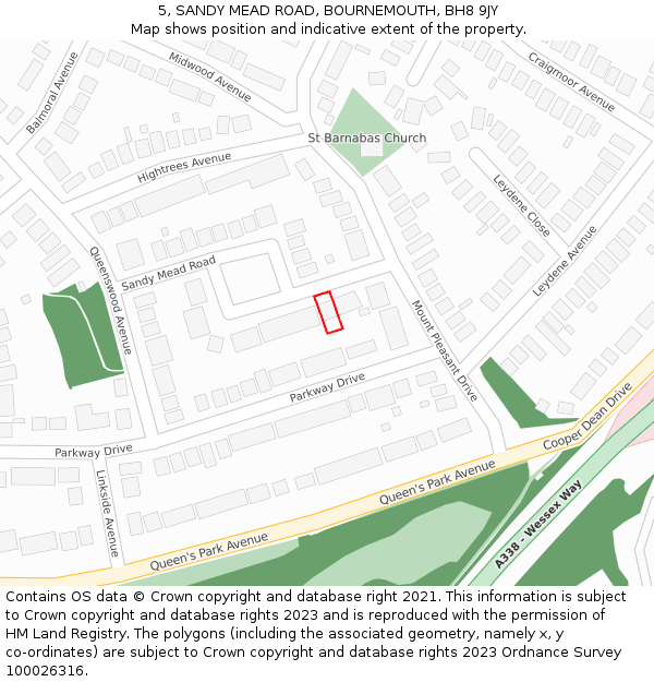 5, SANDY MEAD ROAD, BOURNEMOUTH, BH8 9JY: Location map and indicative extent of plot