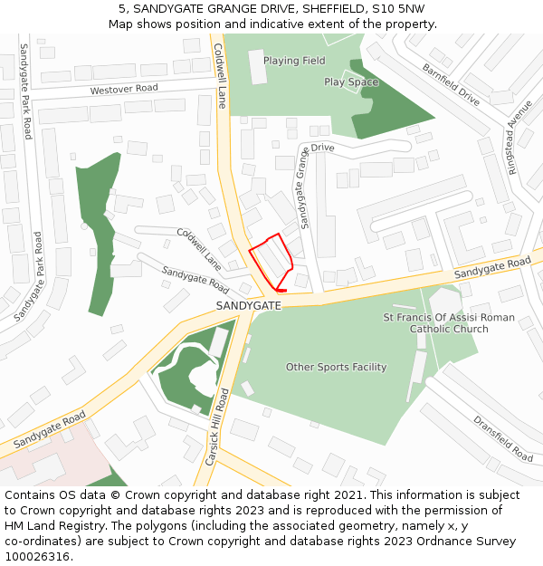 5, SANDYGATE GRANGE DRIVE, SHEFFIELD, S10 5NW: Location map and indicative extent of plot