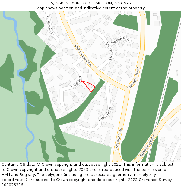 5, SAREK PARK, NORTHAMPTON, NN4 9YA: Location map and indicative extent of plot