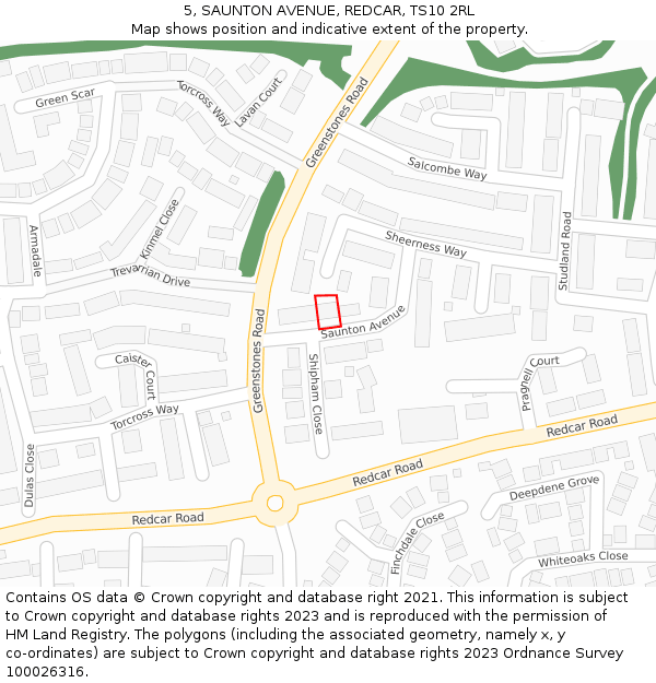 5, SAUNTON AVENUE, REDCAR, TS10 2RL: Location map and indicative extent of plot