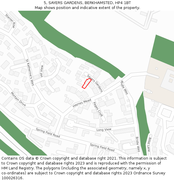 5, SAYERS GARDENS, BERKHAMSTED, HP4 1BT: Location map and indicative extent of plot