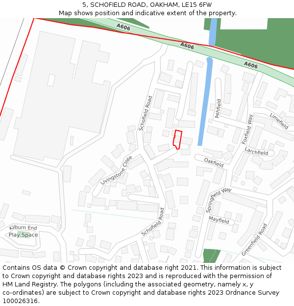 5, SCHOFIELD ROAD, OAKHAM, LE15 6FW: Location map and indicative extent of plot