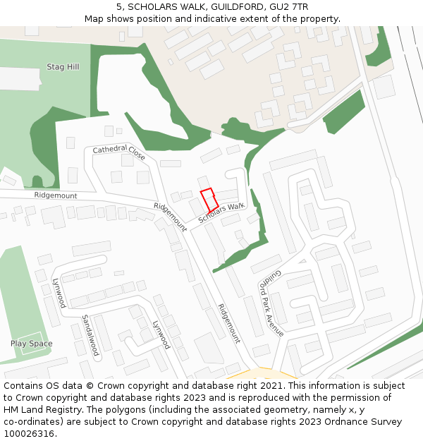 5, SCHOLARS WALK, GUILDFORD, GU2 7TR: Location map and indicative extent of plot