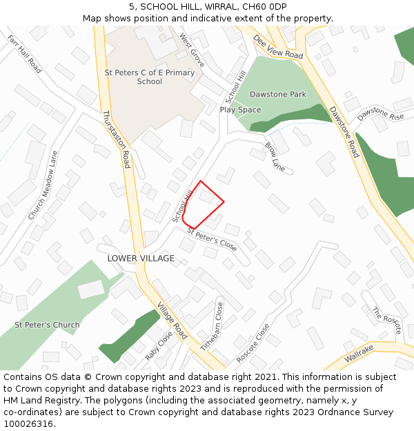 5, SCHOOL HILL, WIRRAL, CH60 0DP: Location map and indicative extent of plot