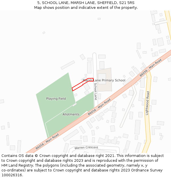 5, SCHOOL LANE, MARSH LANE, SHEFFIELD, S21 5RS: Location map and indicative extent of plot