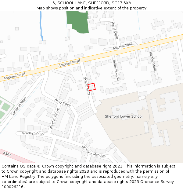 5, SCHOOL LANE, SHEFFORD, SG17 5XA: Location map and indicative extent of plot