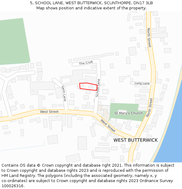 5, SCHOOL LANE, WEST BUTTERWICK, SCUNTHORPE, DN17 3LB: Location map and indicative extent of plot