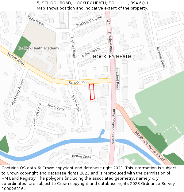 5, SCHOOL ROAD, HOCKLEY HEATH, SOLIHULL, B94 6QH: Location map and indicative extent of plot