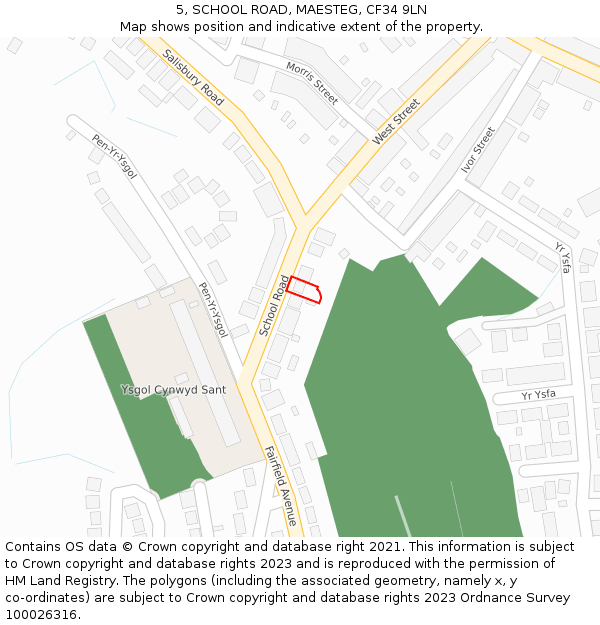 5, SCHOOL ROAD, MAESTEG, CF34 9LN: Location map and indicative extent of plot