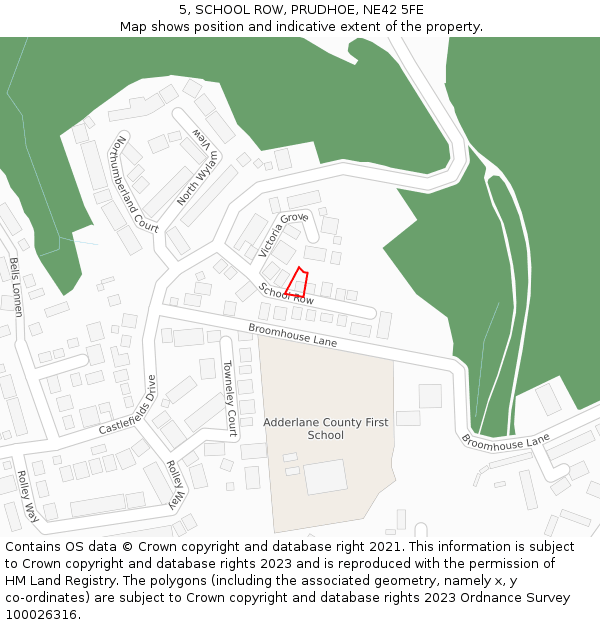 5, SCHOOL ROW, PRUDHOE, NE42 5FE: Location map and indicative extent of plot