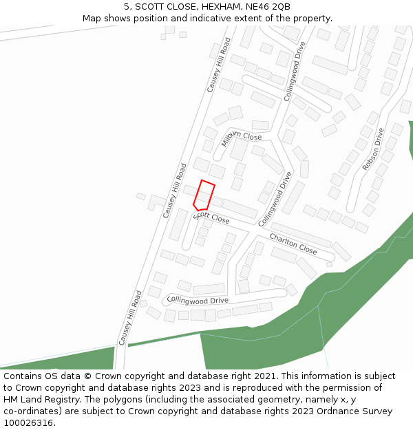 5, SCOTT CLOSE, HEXHAM, NE46 2QB: Location map and indicative extent of plot