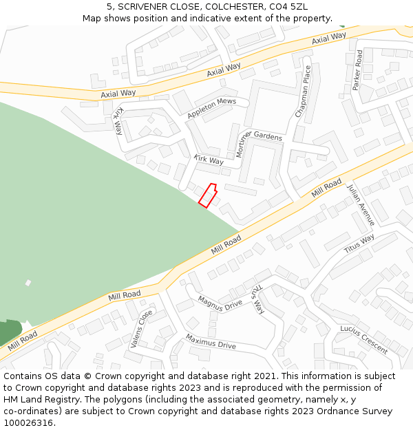 5, SCRIVENER CLOSE, COLCHESTER, CO4 5ZL: Location map and indicative extent of plot