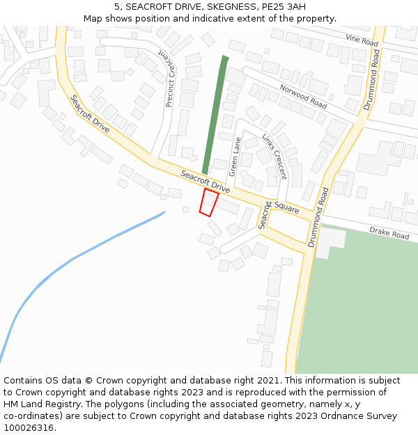 5, SEACROFT DRIVE, SKEGNESS, PE25 3AH: Location map and indicative extent of plot