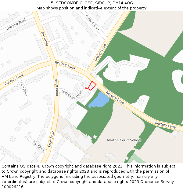 5, SEDCOMBE CLOSE, SIDCUP, DA14 4QG: Location map and indicative extent of plot