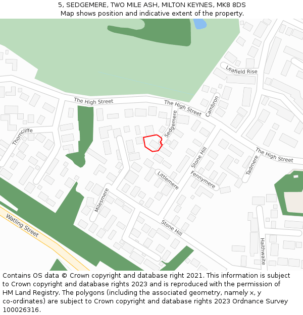 5, SEDGEMERE, TWO MILE ASH, MILTON KEYNES, MK8 8DS: Location map and indicative extent of plot