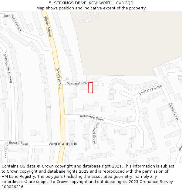 5, SEEKINGS DRIVE, KENILWORTH, CV8 2QD: Location map and indicative extent of plot
