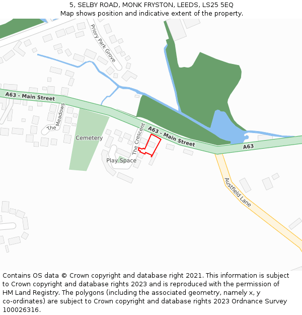 5, SELBY ROAD, MONK FRYSTON, LEEDS, LS25 5EQ: Location map and indicative extent of plot