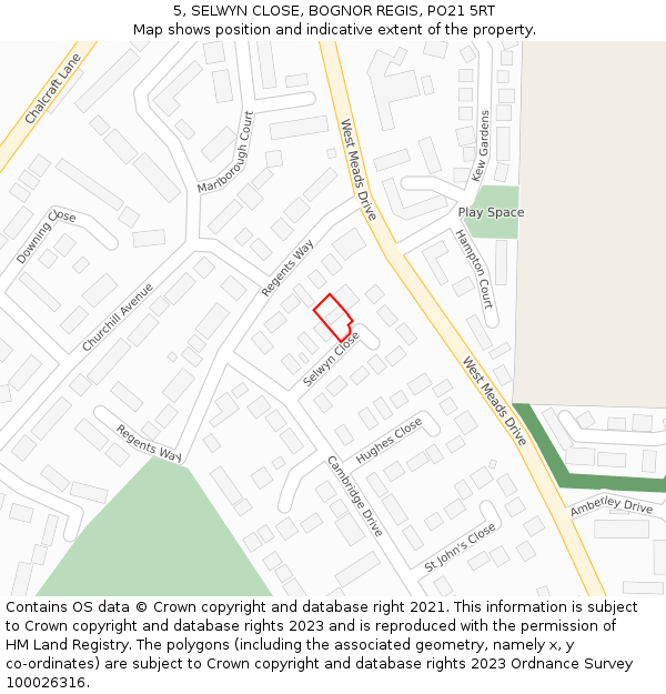 5, SELWYN CLOSE, BOGNOR REGIS, PO21 5RT: Location map and indicative extent of plot