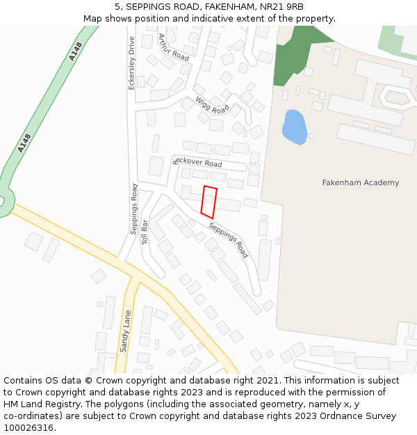 5, SEPPINGS ROAD, FAKENHAM, NR21 9RB: Location map and indicative extent of plot