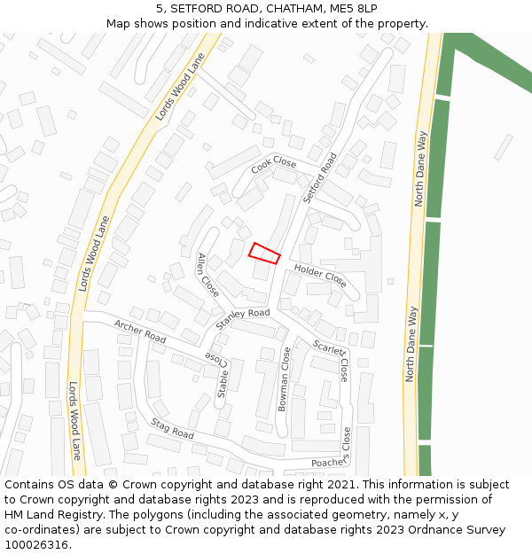5, SETFORD ROAD, CHATHAM, ME5 8LP: Location map and indicative extent of plot