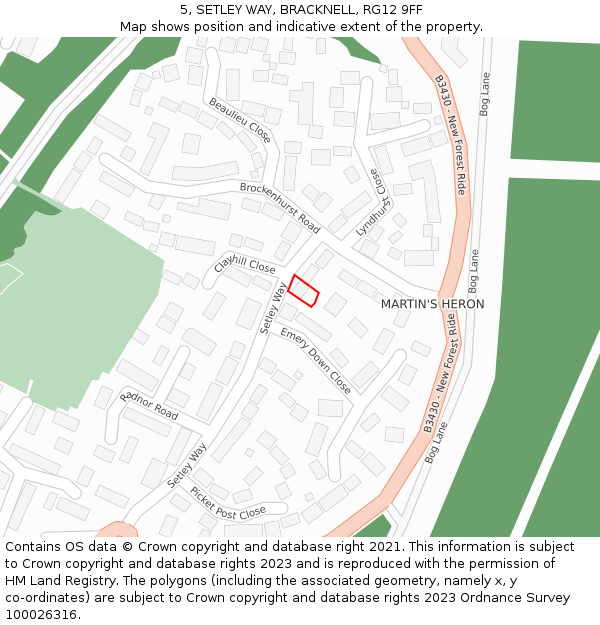 5, SETLEY WAY, BRACKNELL, RG12 9FF: Location map and indicative extent of plot