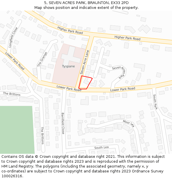 5, SEVEN ACRES PARK, BRAUNTON, EX33 2PD: Location map and indicative extent of plot