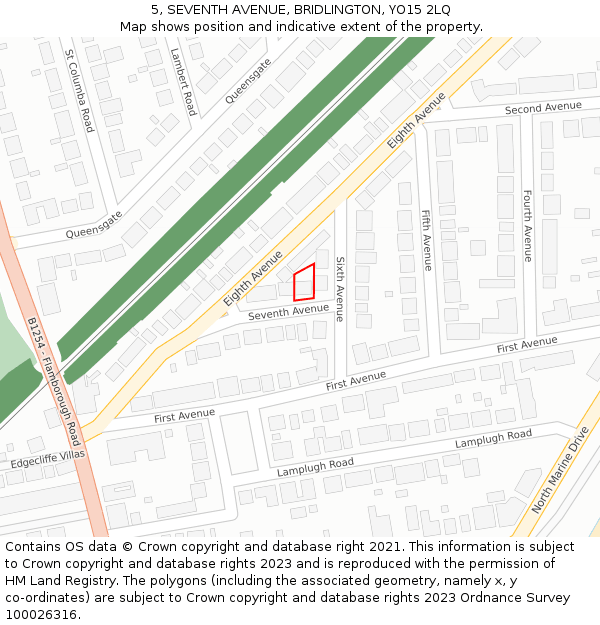 5, SEVENTH AVENUE, BRIDLINGTON, YO15 2LQ: Location map and indicative extent of plot