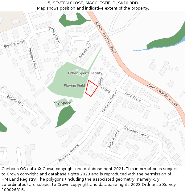 5, SEVERN CLOSE, MACCLESFIELD, SK10 3DD: Location map and indicative extent of plot