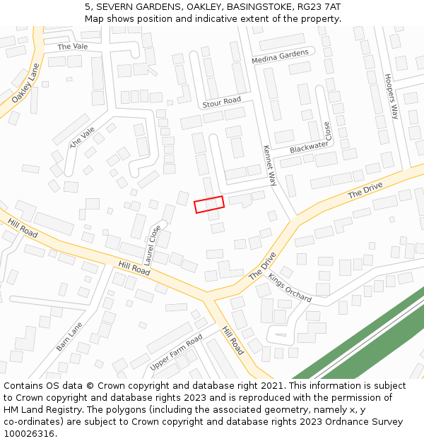 5, SEVERN GARDENS, OAKLEY, BASINGSTOKE, RG23 7AT: Location map and indicative extent of plot