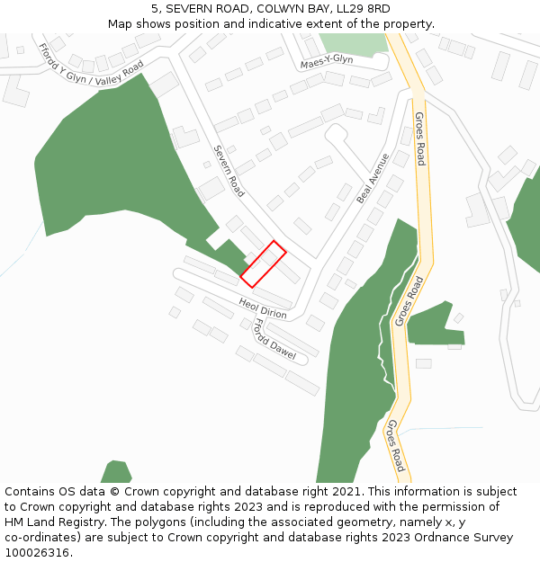 5, SEVERN ROAD, COLWYN BAY, LL29 8RD: Location map and indicative extent of plot