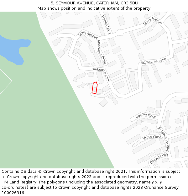 5, SEYMOUR AVENUE, CATERHAM, CR3 5BU: Location map and indicative extent of plot